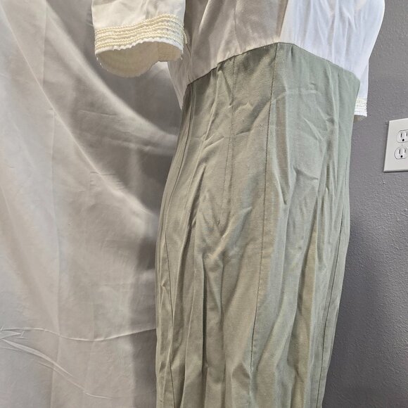 Vintage M.H.M Melissa Harper Dress Size Medium Green & Ivory Rayon & Poly - Picture 9 of 16